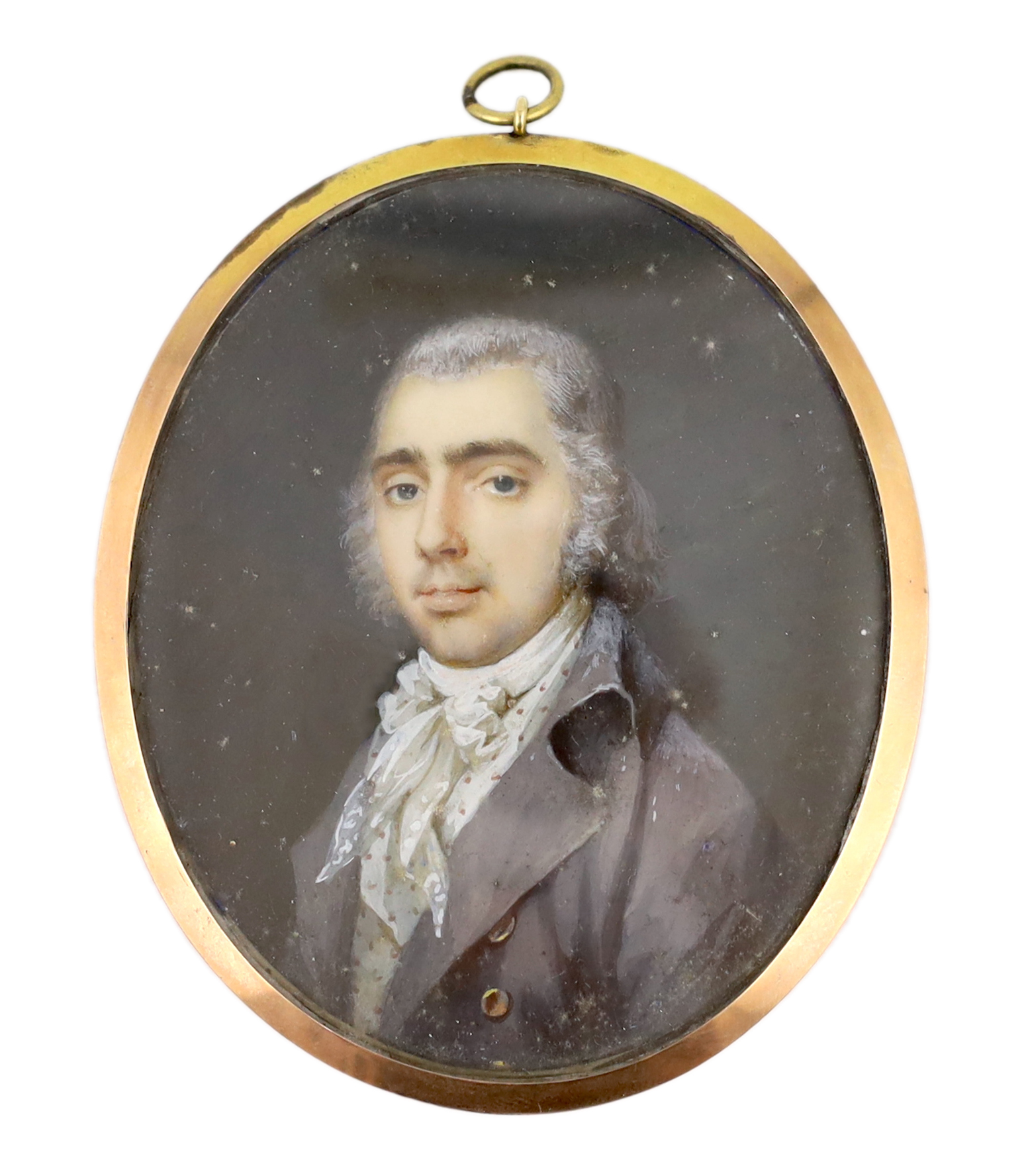 Late 18th Century French School, Portrait miniature of a gentleman, watercolour on ivory, 7 x 5.7cm. CITES Submission reference HY8EQC5F